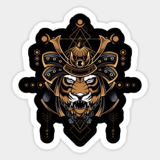 Roaring Samurai: Powerful Tiger Head with a Warrior's Helmet Sticker